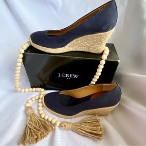 J Crew Espadrille Wedges in canvas size 9, dark blue color.